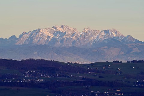 View from Horben of the Alpstein Mountains with the SÃ¤ntis, Beinwil-Freiamt, Canton, Aargau,