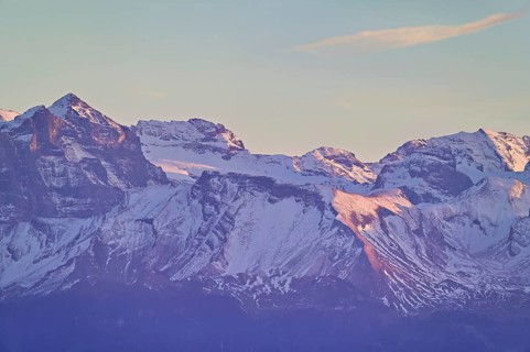 Snow-covered Central Switzerland Alps in evening light, Canton, Obwalden, Switzerland