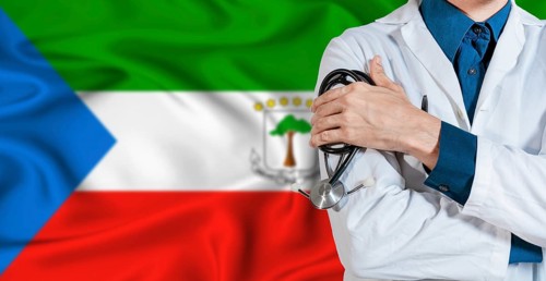 Equatorial Guinea healthcare concept. Doctor with stethoscope on Equatorial Guinea flag. Doctor