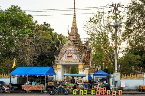 Food stand in front of a temple, Prachuap Khiri Khan, Prachuap Khiri Khan Province, Central