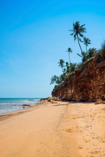 Lonely beach with red rocks and coconut trees, Red Cliffs, Bang Saphan Noi, Prachuap Khiri Khan