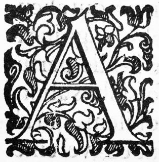 Initial, initial letter A, from: Ulysses Aldrovandi (1522-1603), Ornithologiae hoc est de avibus