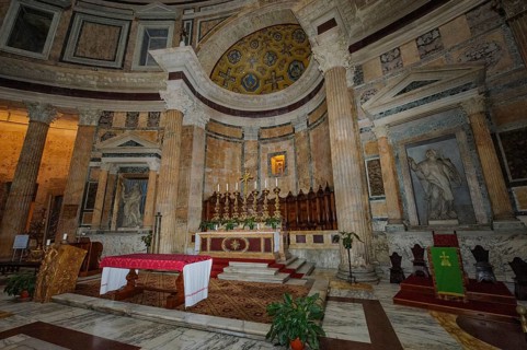 Christian altar in ancient temple Pantheon di Agrippa today Catholic church Basilica of Santa Maria