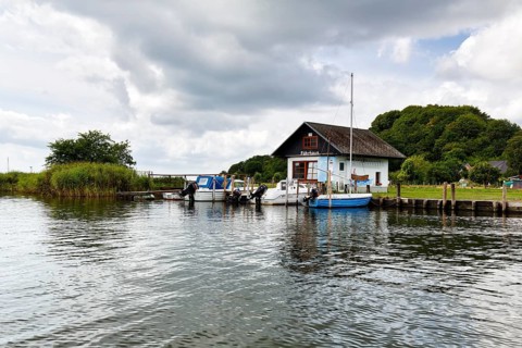Ferry house, Baaber Bollwerk, natural harbor, sailboats, Baabe, Mönchgut-Granitz, RÃ¼gen, Germany