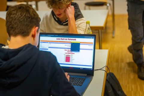 Young people learn mathematics with a laptop in a classroom, Jugend Forschungszentrum Nagold, Calw