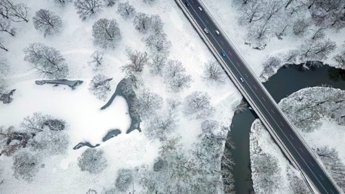 Winter landscape in frost, floodplain landscape, meander, icy, snowy, frost, frozen, river