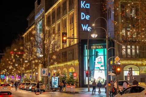 The KaDeWe, department store of the West on TauentzienstraÃŸe in Christmas light decoration,