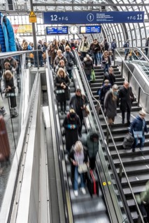 Central station in Berlin, passengers leave the platform after arrival, Germany
