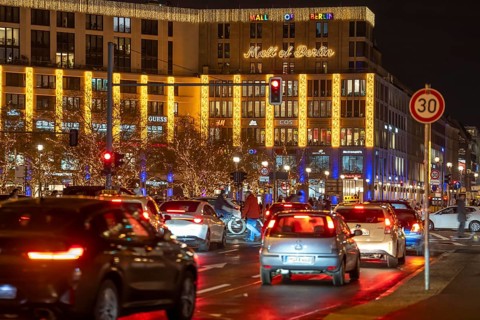 Leipziger Platz, Mall of Berlin, in Christmas light decoration, 30s zone, Berlin, Germany