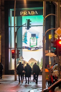 The KaDeWe, department store of the West on TauentzienstraÃŸe in Christmas light decoration, Prada