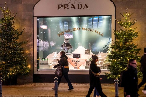 The KaDeWe, department store of the West on TauentzienstraÃŸe in Christmas light decoration, Prada