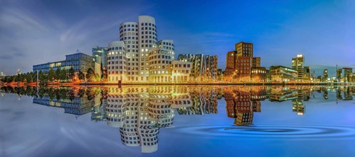 Medienhafen panoramic reflection built in DÃ¼sseldorf Germany