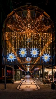 Night view, Calwer Passage, shopping mall, covered, decorated for Christmas, Stuttgart,