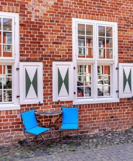 Catering, retail and typical, historic architecture in the Dutch Quarter in Potsdam, Brandenburg,