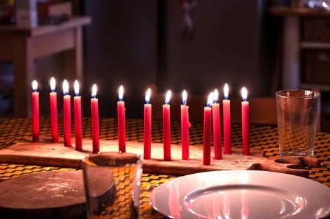 Thirteen burning red candles for a birthday, Othenstorf, Mecklenburg-Western Pomerania, Germany