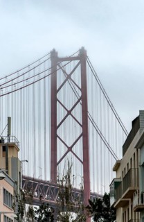 The Ponte 25 de Abril, 3.2 km long bridge in Portugal with a 2278 meter long suspension bridge