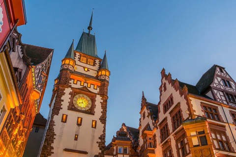 The historic Swabian Gate in the evening light, Freiburg im Breisgau