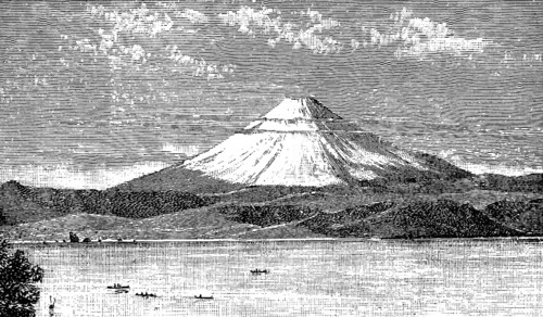 The snow-capped volcano Fuji (3776m) highest mountain in Japan, single mountain, geology,