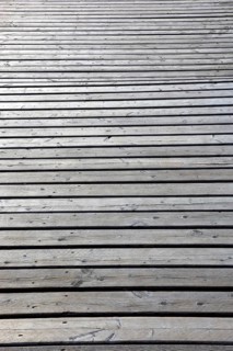 View of an expansive light gray wooden floor with parallel planks