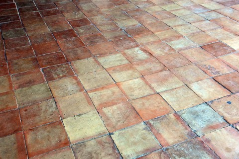 Terracotta tiles with square pattern, earthy and rustic look
