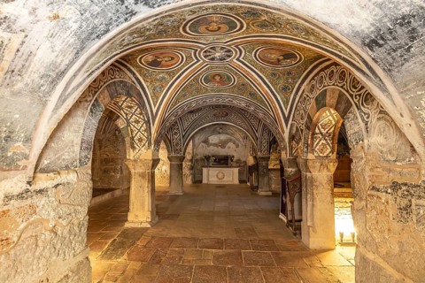 Crypt of the Catholic Monastery of Hosios Luke, UNESCO World Heritage Site in Steiri, Greece