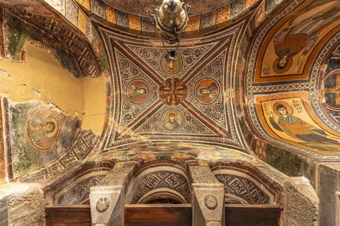 Mosaics and frescoes of the Katholikon dome, Hosios Luke monastery, UNESCO World Heritage Site in