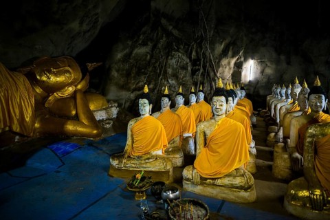 Cave with Buddha Statues, Tham Phra Non, Reclining Buddha Cave, Wat Ao Noi, Prachuap Khiri Khan,