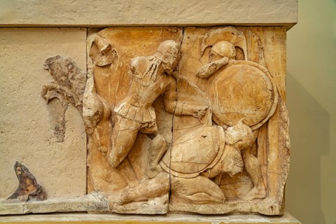 Ancient Greek Friezes in the Delphi Archaeological Museum, UNESCO World Heritage Site in Delphi,