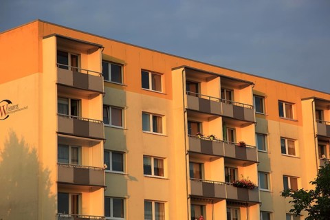 Rental apartments of the Weimar housing cooperative, prefabricated building, balconies, renovated,