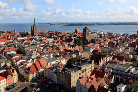 City panorama from above, Stralsund, Hanseatic City of Stralsund, Vorpommern-RÃ¼gen District,
