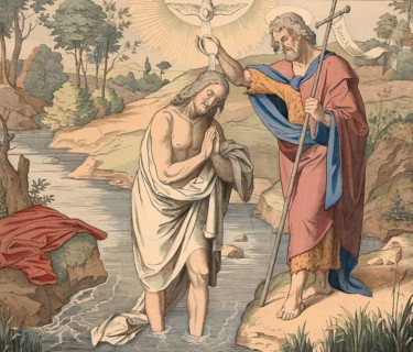 Biblical story, Jesus' baptism. The baptism of Jesus by John the Baptist took place in the Jordan