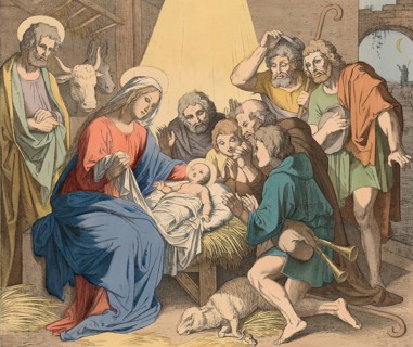 Biblical story, the birth of Jesus, the shepherds at the manger. Historical research suggests that
