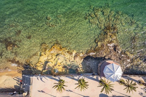 The hot springs of Loutra Edipsou on the island of Euboea or Evia seen from the air, Greece
