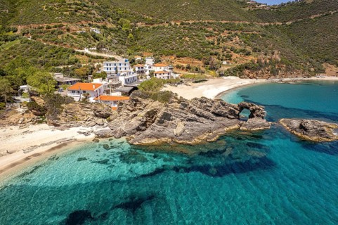 Kalamos beach seen from the air, Euboea or Evia island, Greece