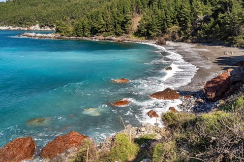Karbouna beach near the village of Pili or Pelio, island of Euboea or Evia, Greece