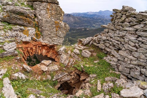 At the prehistoric Drakospita dragon houses on Mount Ochi near Styra, the island of Euboea or Evia,