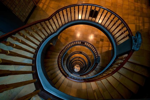 Interior view, staircase, round, Messberghof office building, also Ballinhaus, Free and Hanseatic
