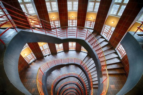 Interior view, staircase, round, Sprinkenhof office building, Free and Hanseatic City of Hamburg,