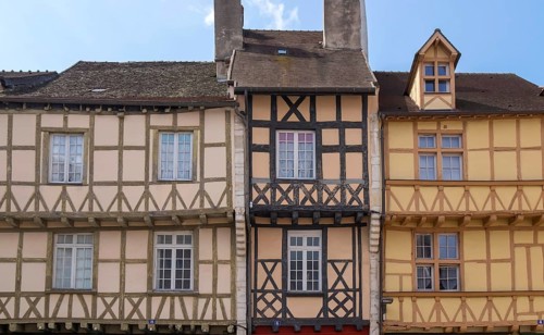 Half-timbered houses on Place Saint Vincent, Chalon-sur Saone, SaÃ´ne-et-Loire department in the