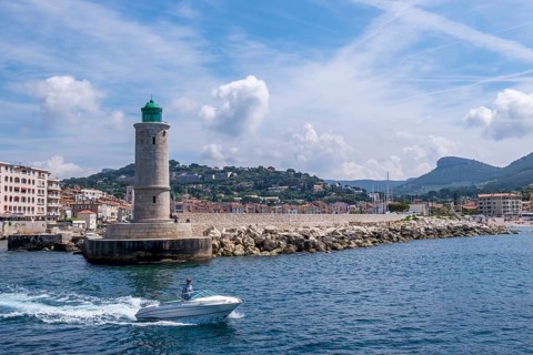 Cassis lighthouse and port entrance, lighthouse in the port of Cassis, Provence,