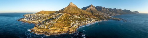Cityscape, Aerial View, Ocean with Bantry Bay, Clifton Beach, Camps Bay and Lion's Head, Cape Town,