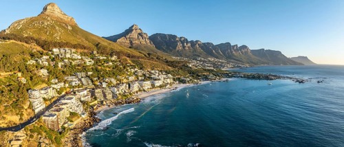 Cityscape, Aerial View, Ocean and Clifton Beach, Camps Bay and Lion's Head, Cape Town, South Africa