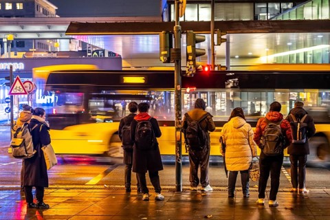 The main train station in Essen, bus station, am Europaplatz, pedestrian crossing, traffic light,