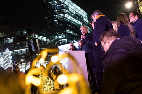 Kai Wegner, Governing Mayor of Berlin, gives a speech in front of turning on the Christmas lights