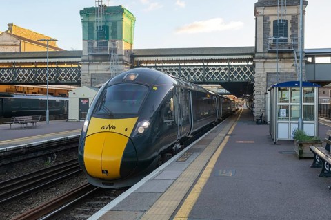 GWR British Rail Class 800 train at platform, Exeter St Davids railway station, Exeter, Devon,
