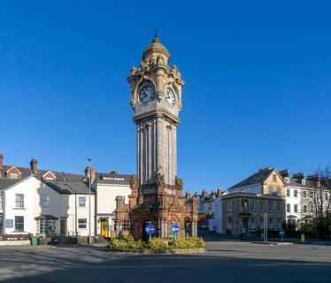 Miles Memorial Clock Tower, Queen Street, Exeter city centre, Devon, England, UK erected 1897