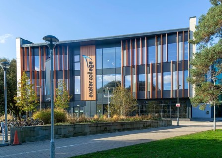 Modern architecture frontage of Exeter College further education college, Exeter, Devon, England,