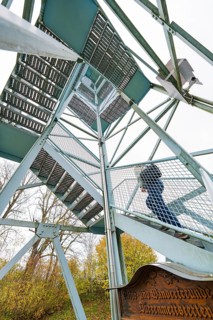 Side view of the stairs within a metal tower, DÃ¼rrenmettstetten observation tower, Sulz am Neckar,