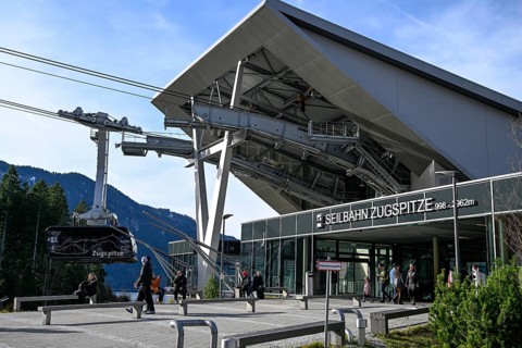 Valley station of the cable car to the Zugspitze (2962 m), Grainau municipality,