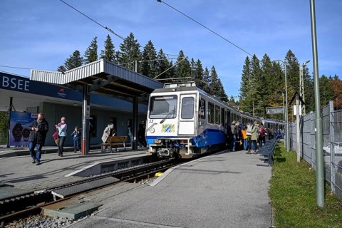 Cogwheel railway to the Zugspitze, Eibsee lake station, Grainau municipality,